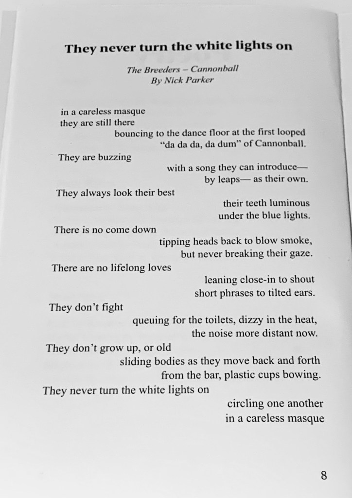 A photography of print version the poem They never turn the white lights on